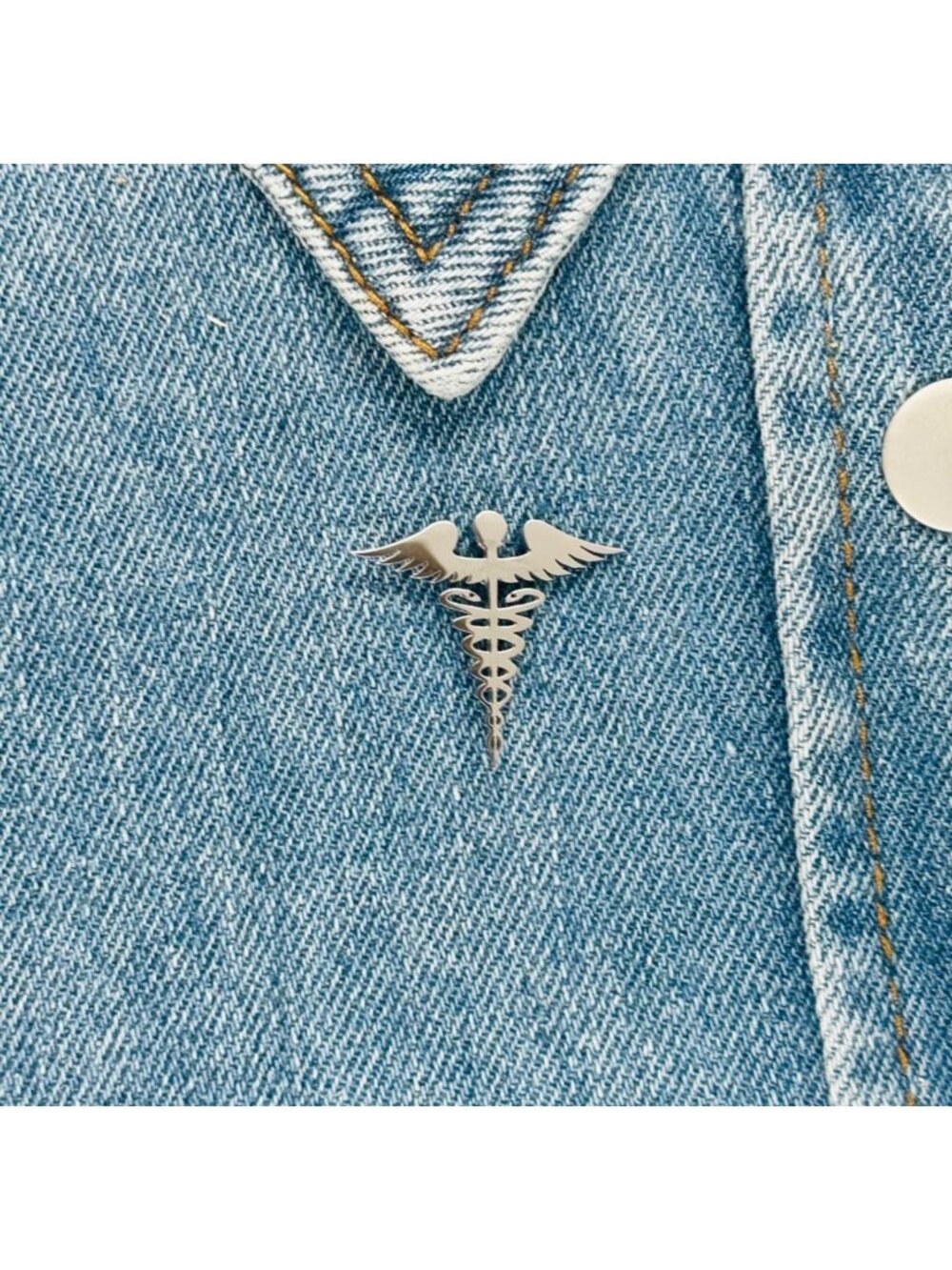 Pin Caduceus Medical Doctor Symbol Medicine Medical Broch Silver Stainless steel